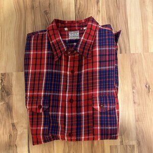 Levi Strauss Authentic Western Wear Italian Cotton Red Blue Plaid XL